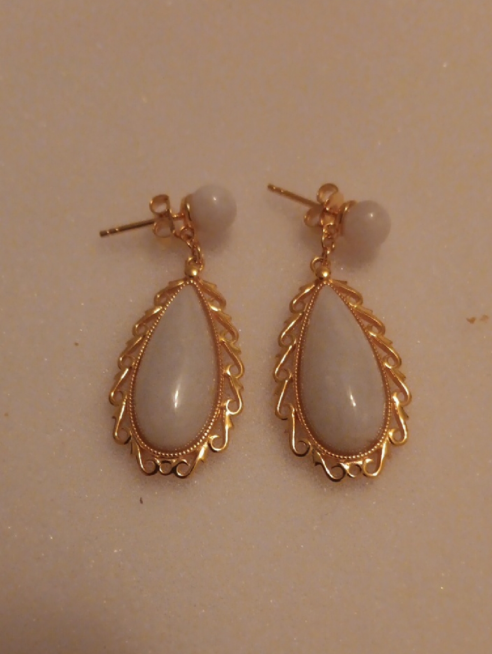 Natural Jade Carved 25.00 ctw Teardrop Earrings in 18K Vermeil Yellow Gold Over
